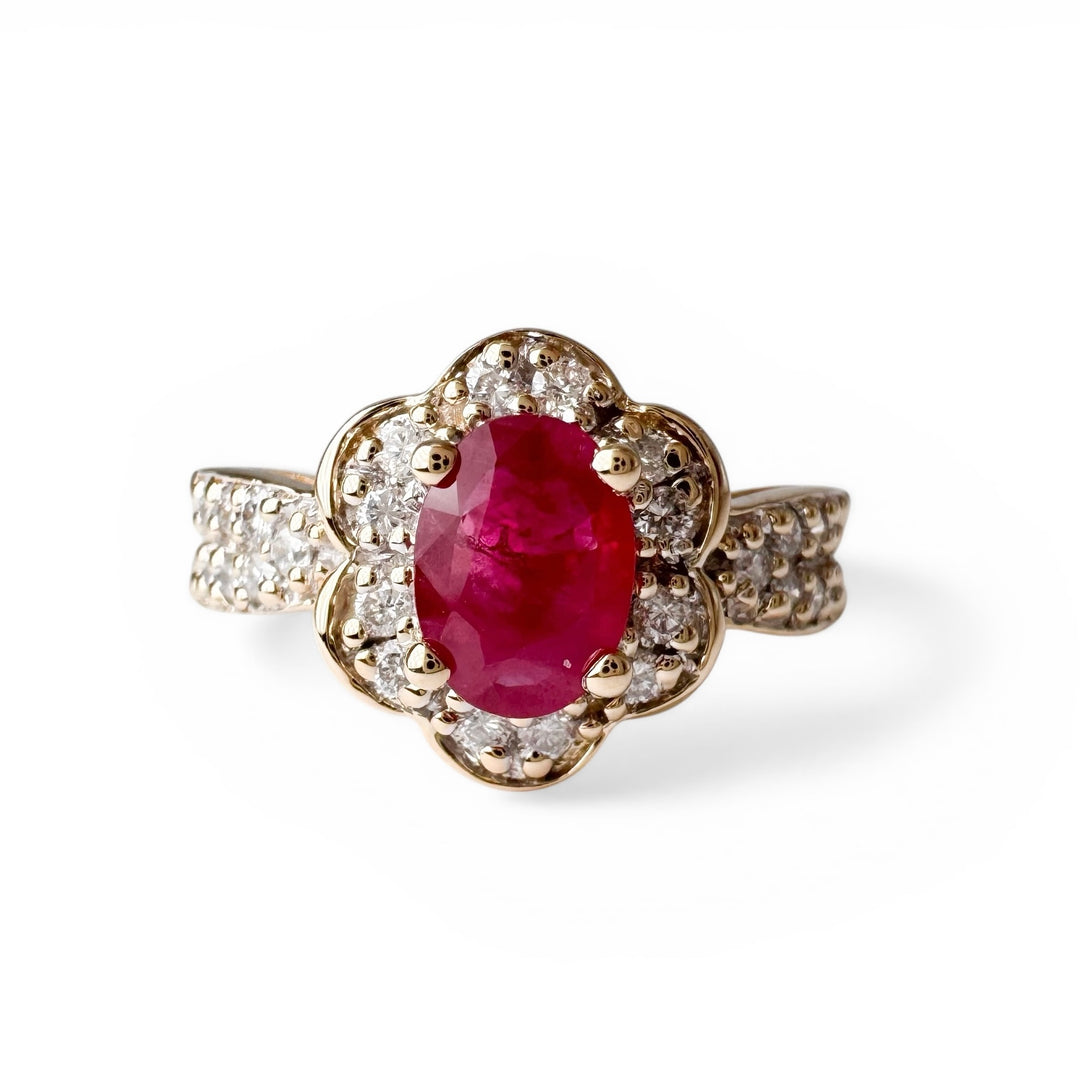 14k Yellow Gold Lab Grown Ruby Estate Ring