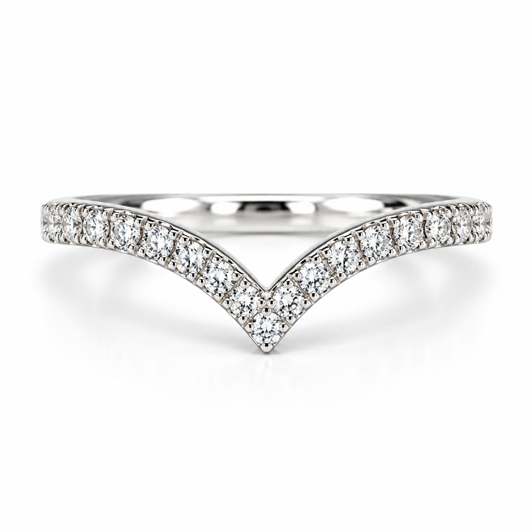 14k White Curved Prong Set 0.36ctw Round Diamond Wedding Band