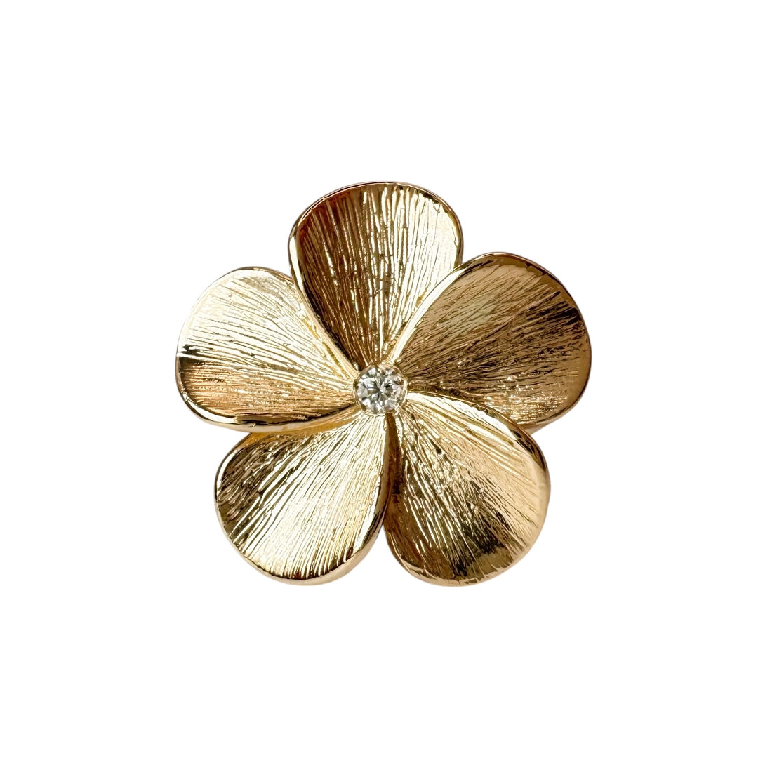 14k Yellow Gold Plumeria Diamond Estate Ring