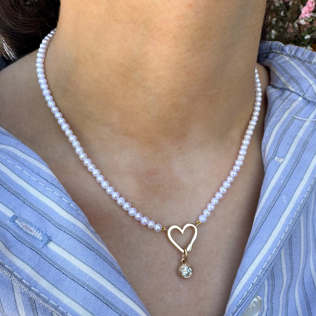 14k Yellow Gold Pearl Heart Lock Necklace