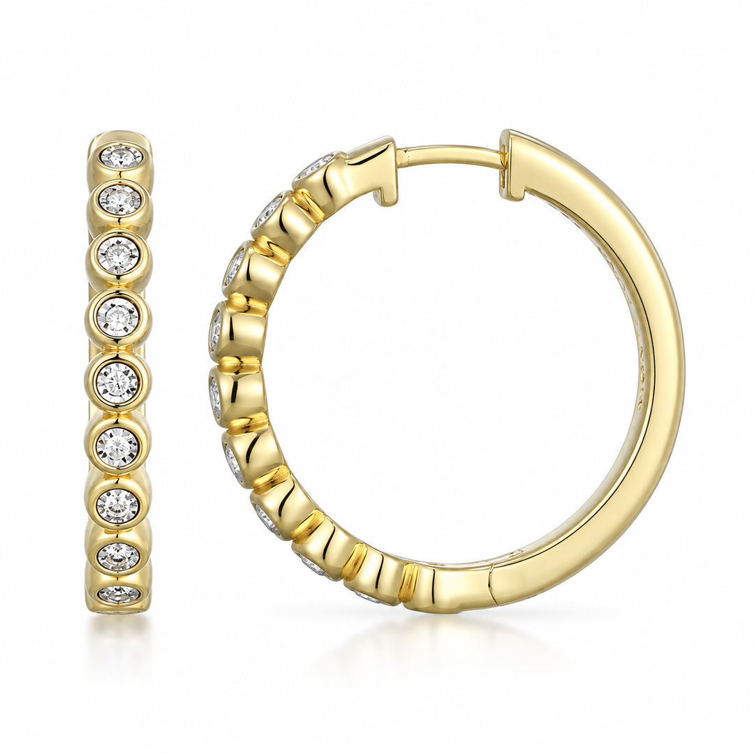 Bezel-Set Lab Grown Diamond Gold-Plated Sterling Silver Hoop Earrings