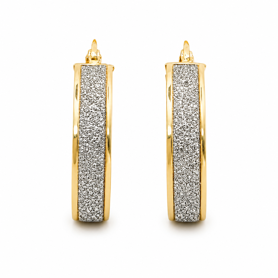 14k Two Tone Medium Hoop Earrings