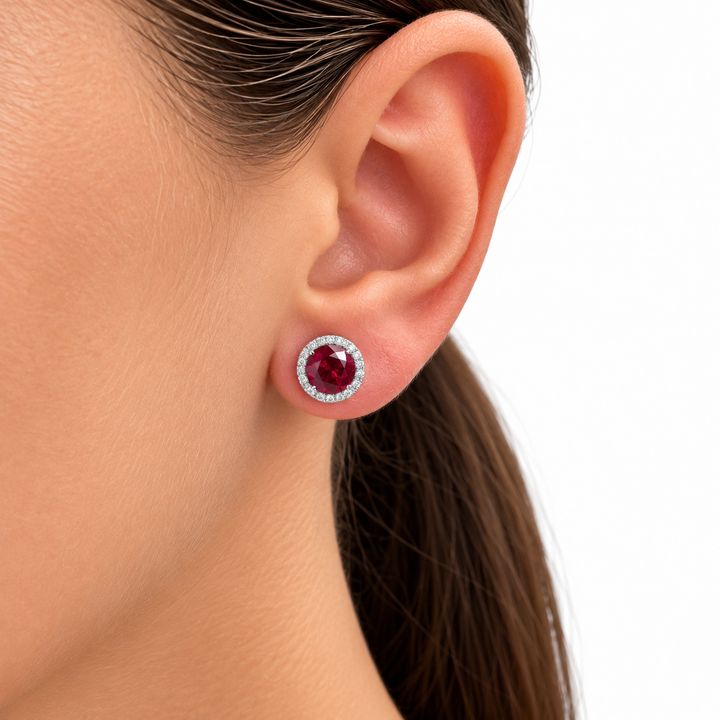 14k White Gold Lab Grown Rubies Earrings
