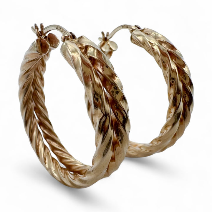 14k Yellow Gold Medium Hoop Estate Earrings