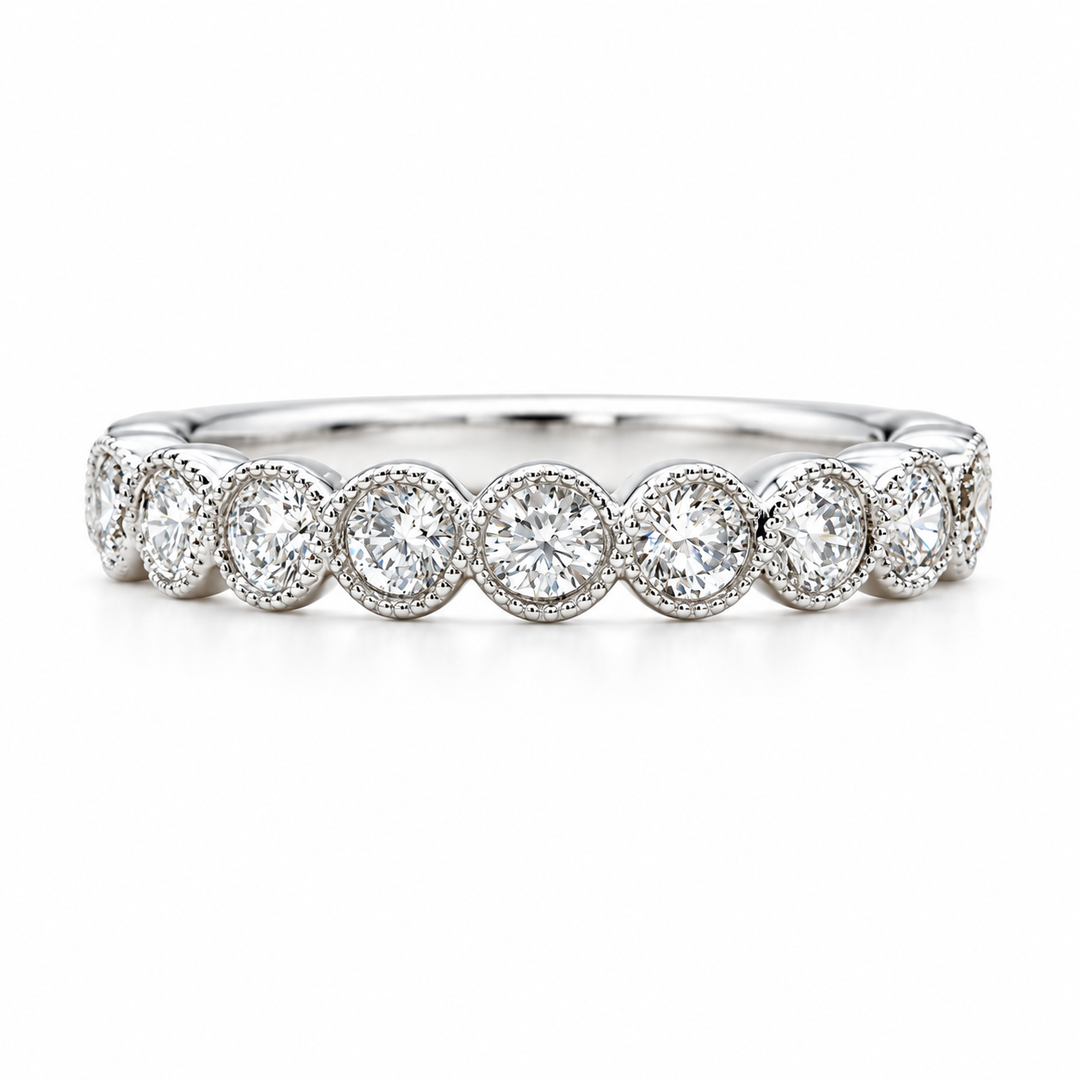 14k White Gold Bezel Set 0.50ctw Round Diamond Wedding Band