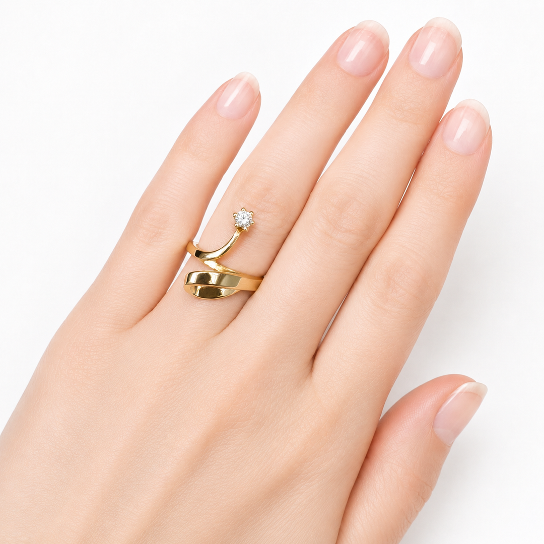 18k Yellow Geometric Diamond Estate Ring