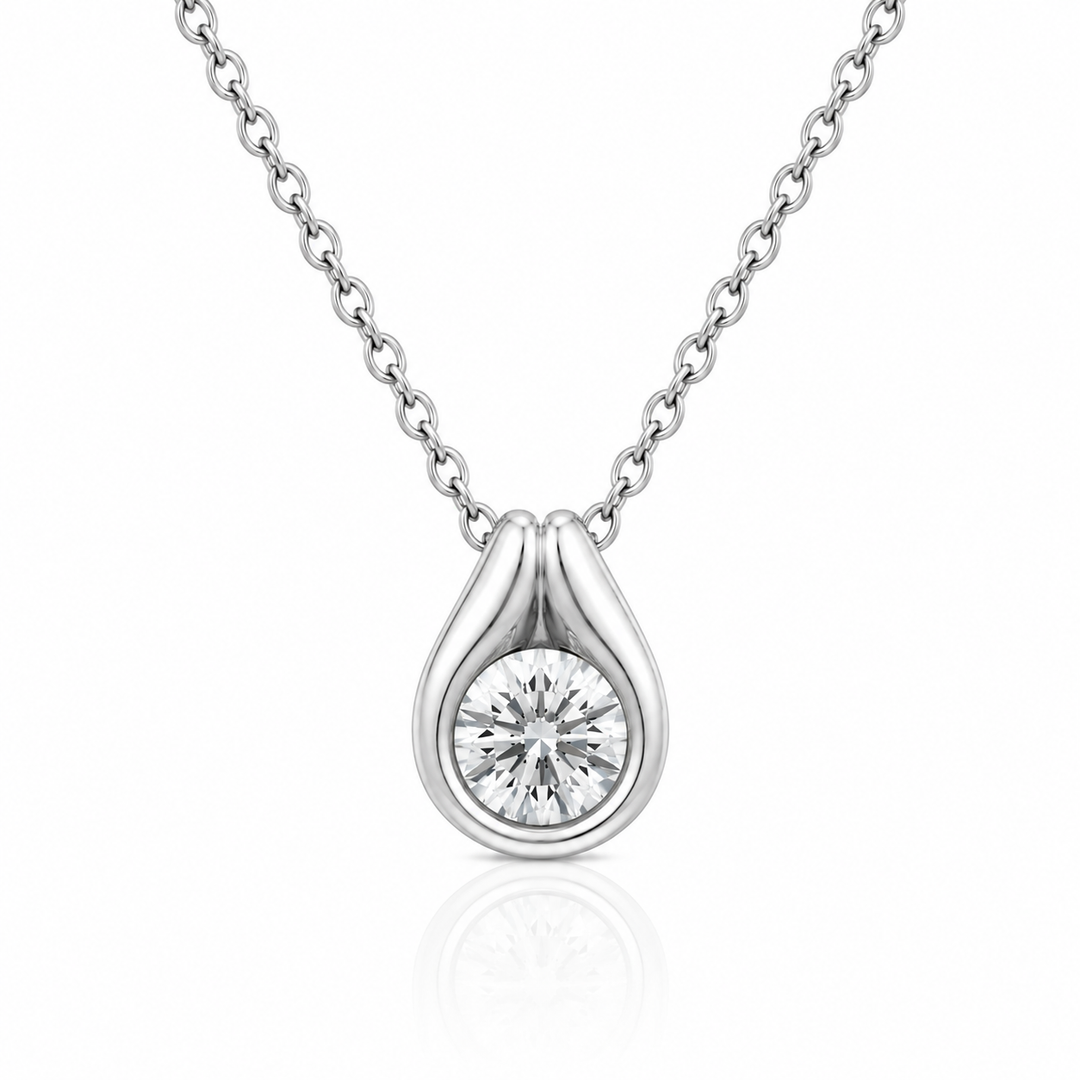 14k White Bezel Diamond Pendant