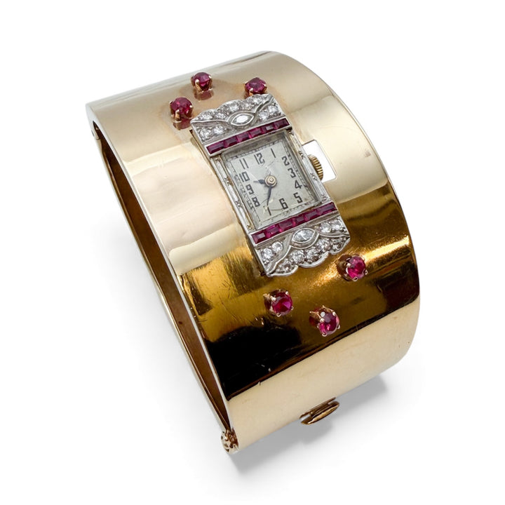 14k Yellow Gold 1940s Vintage Watch Bangle