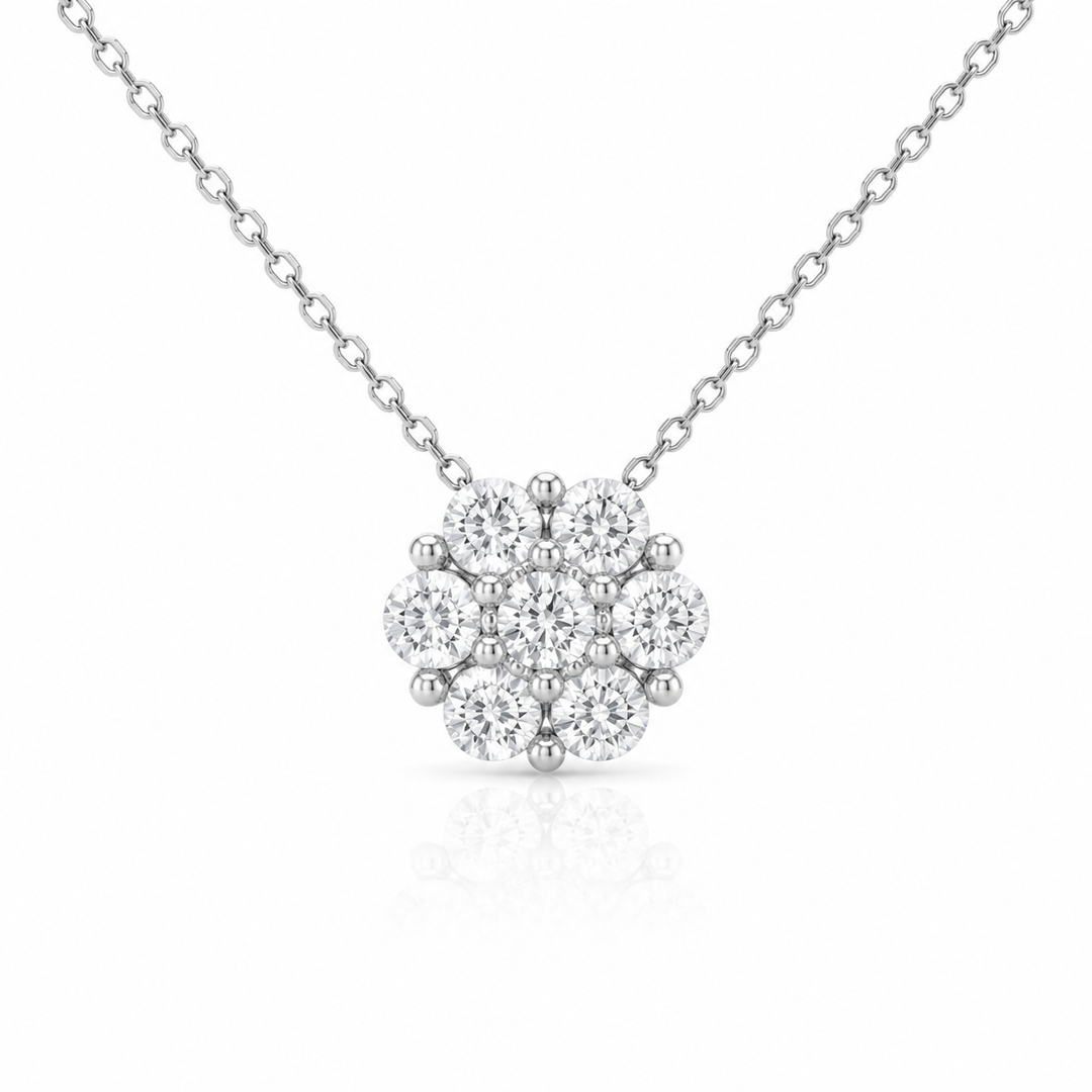 14k White Cluster Diamond Necklace