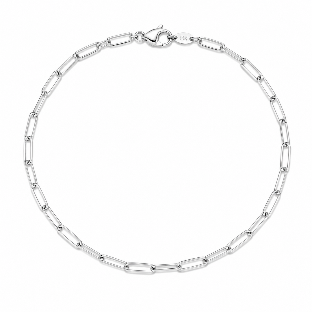 14k White Paper Clip Ankle Bracelet 10 inch