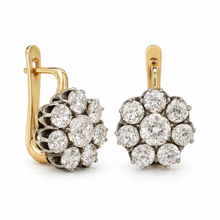 14k Yellow Gold Antique Diamond Estate Earrings