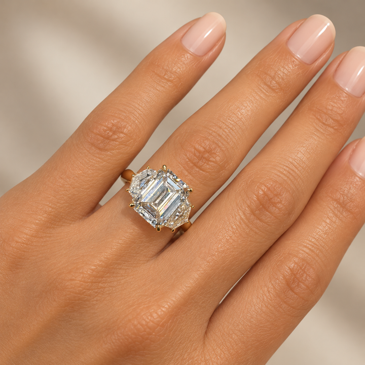 14k Yellow 3 Stone Lab Grown Diamond Engagement Ring