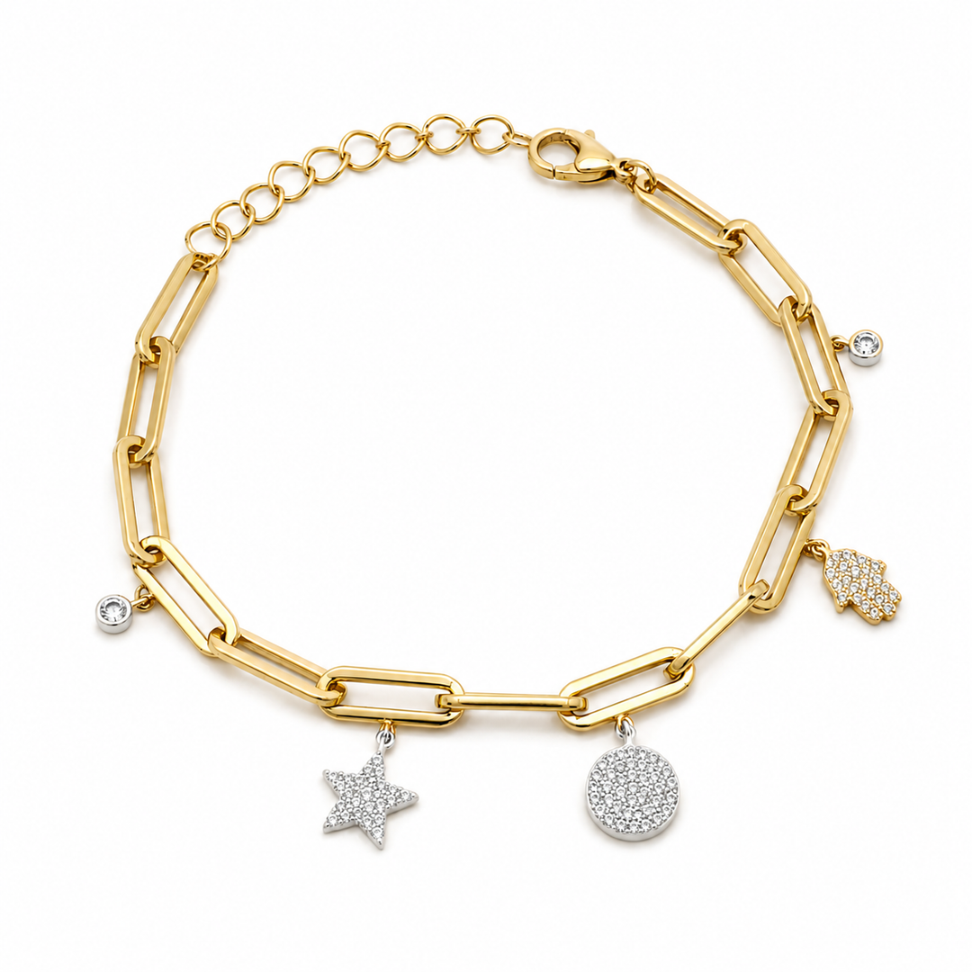 14k Yellow Gold Paper Clip Diamond Bracelet