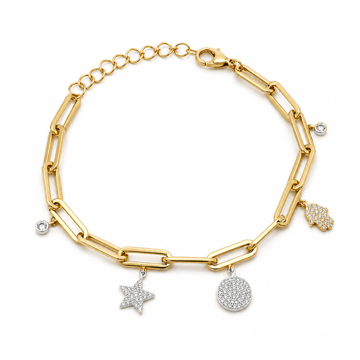 14k Yellow Gold Paper Clip Diamond Bracelet