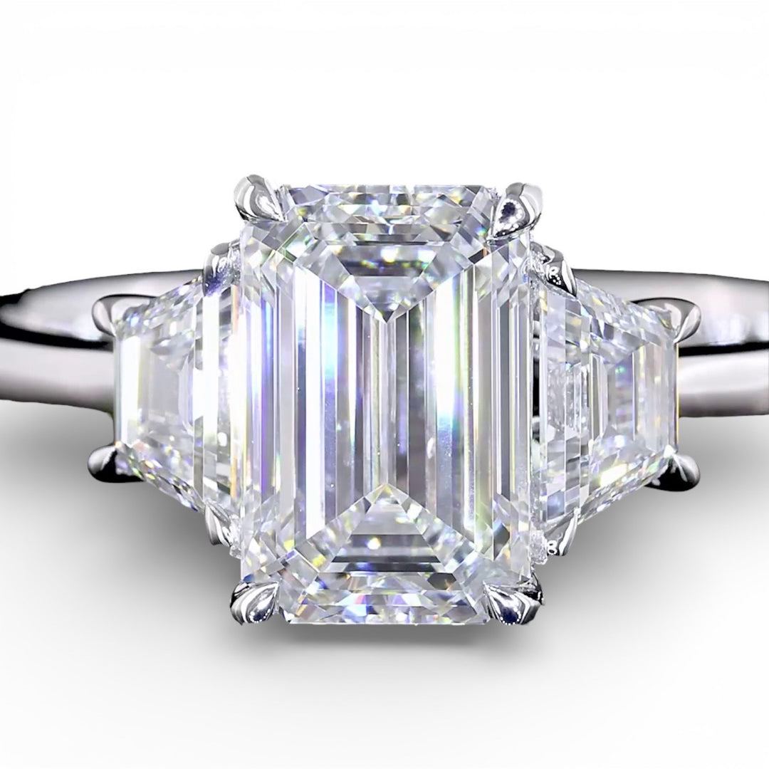 14k White Gold 3 Stone Lab Grown Diamond Engagement Ring
