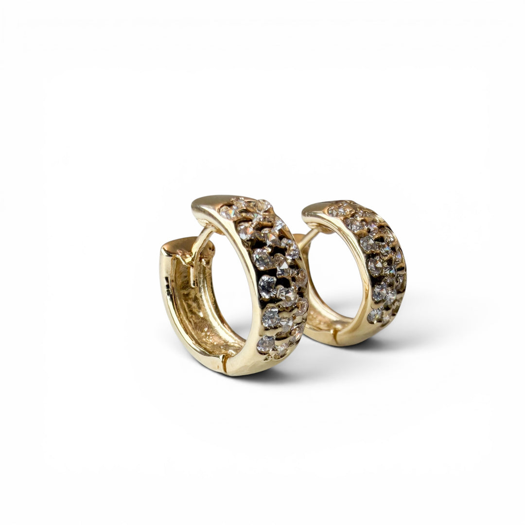 14k Yellow Gold Small Hoop Cubic Zirconia Estate Earrings