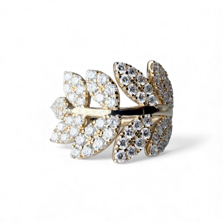 14k Yellow Gold Lab Diamond Leaf Fashion Ring