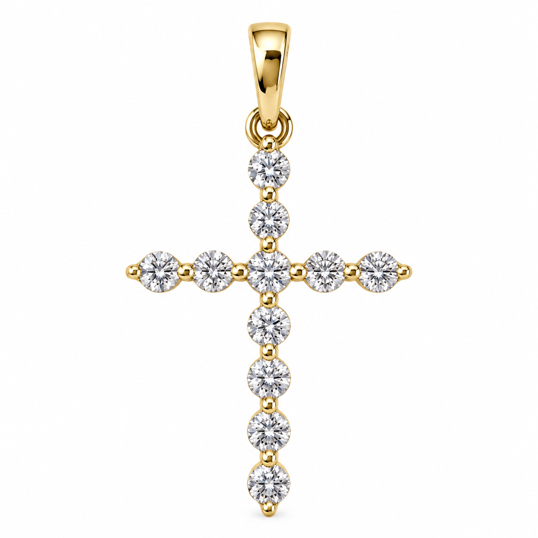 14k Yellow Single Prong Diamond Cross Pendant