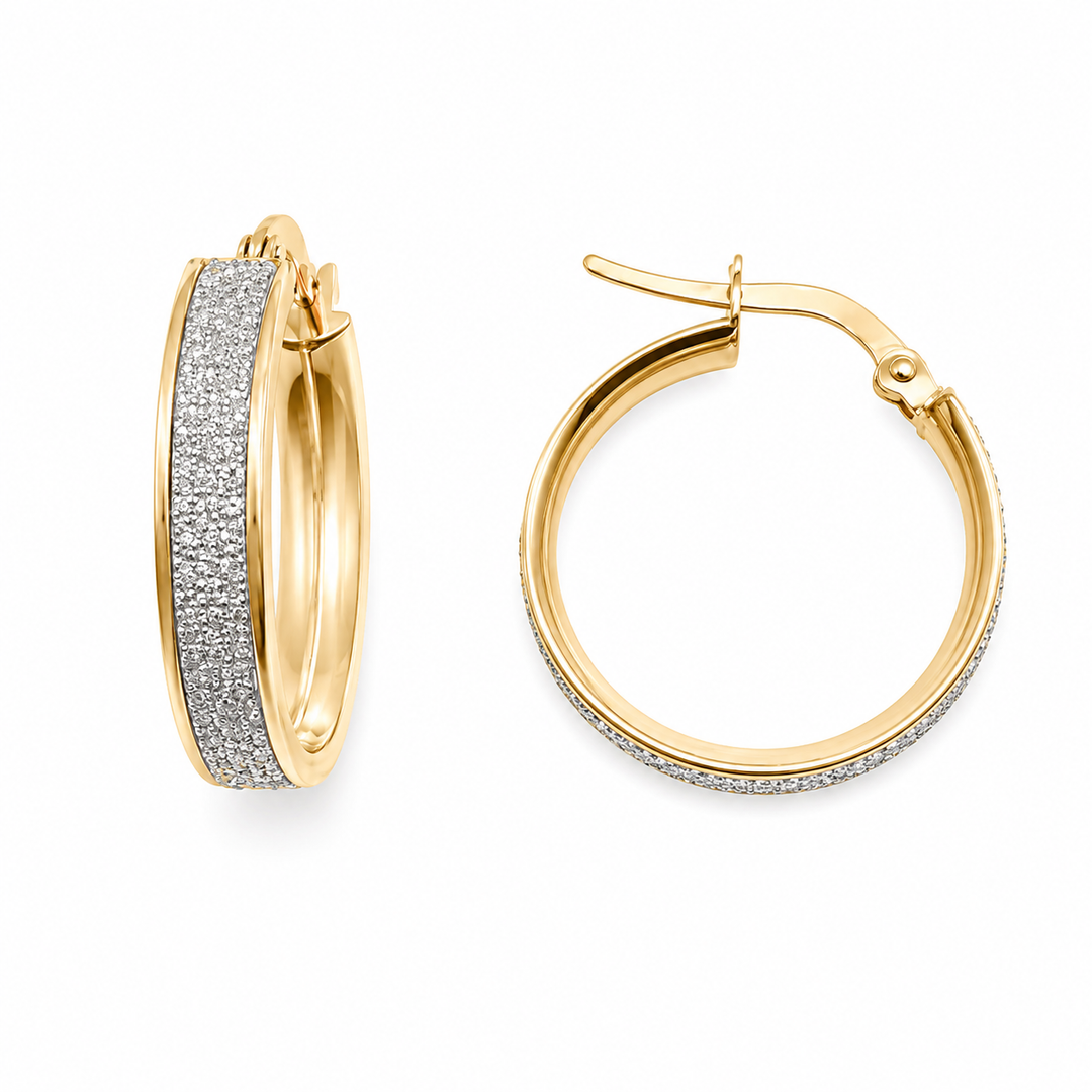 14k Two Tone Medium Hoop Earrings
