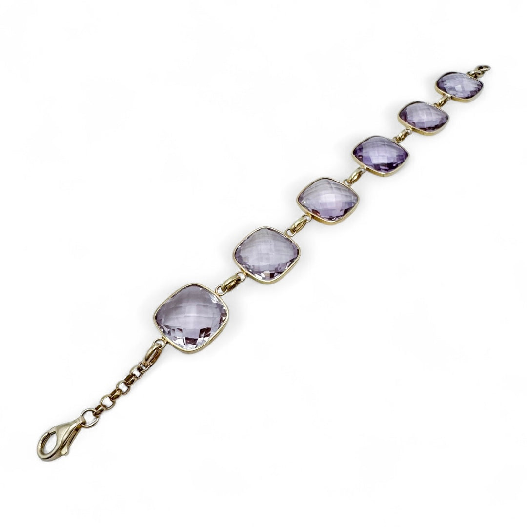 14k Yellow Gold Bezel Set Amethysts Estate Bracelet