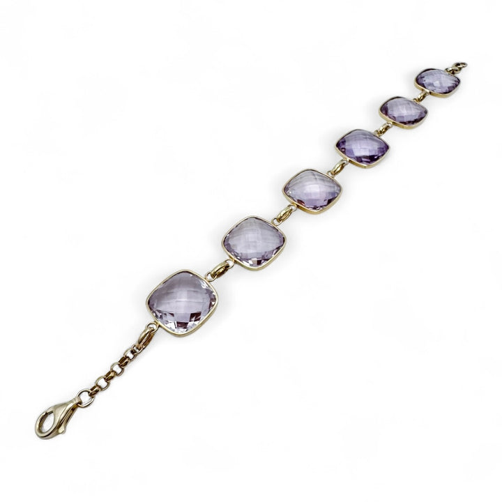 14k Yellow Gold Bezel Set Amethysts Estate Bracelet