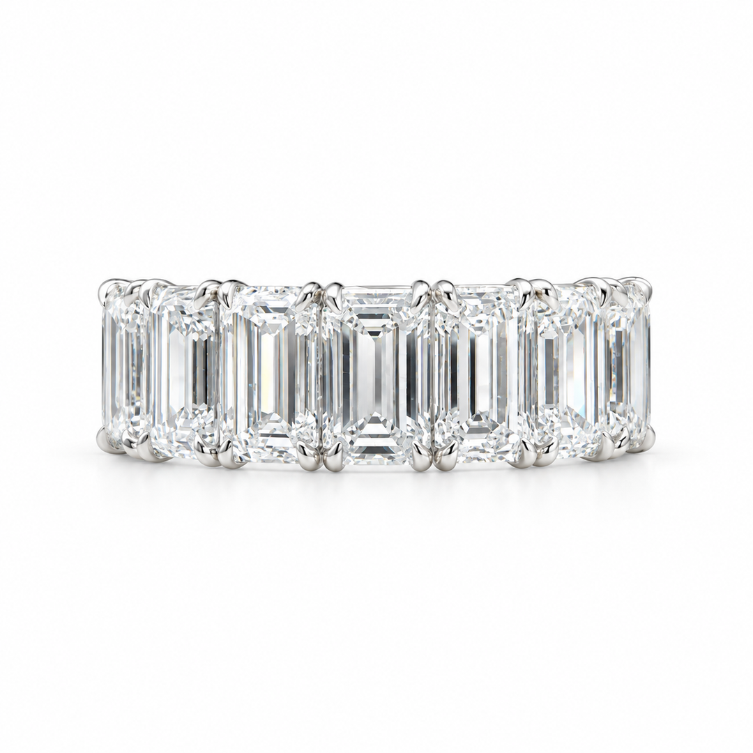 Platinum Prong Set 5.14ctw Emerald Lab Grown Diamond Wedding Band