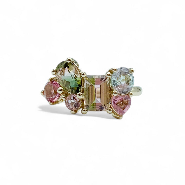 14k Yellow Gold Tourmaline Cluster Ring