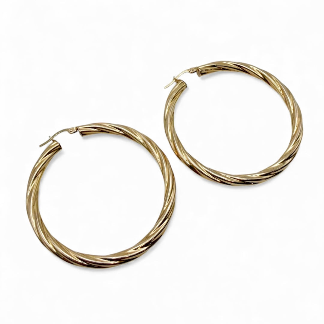14k Yellow Gold Large Hoop Estate Earrings