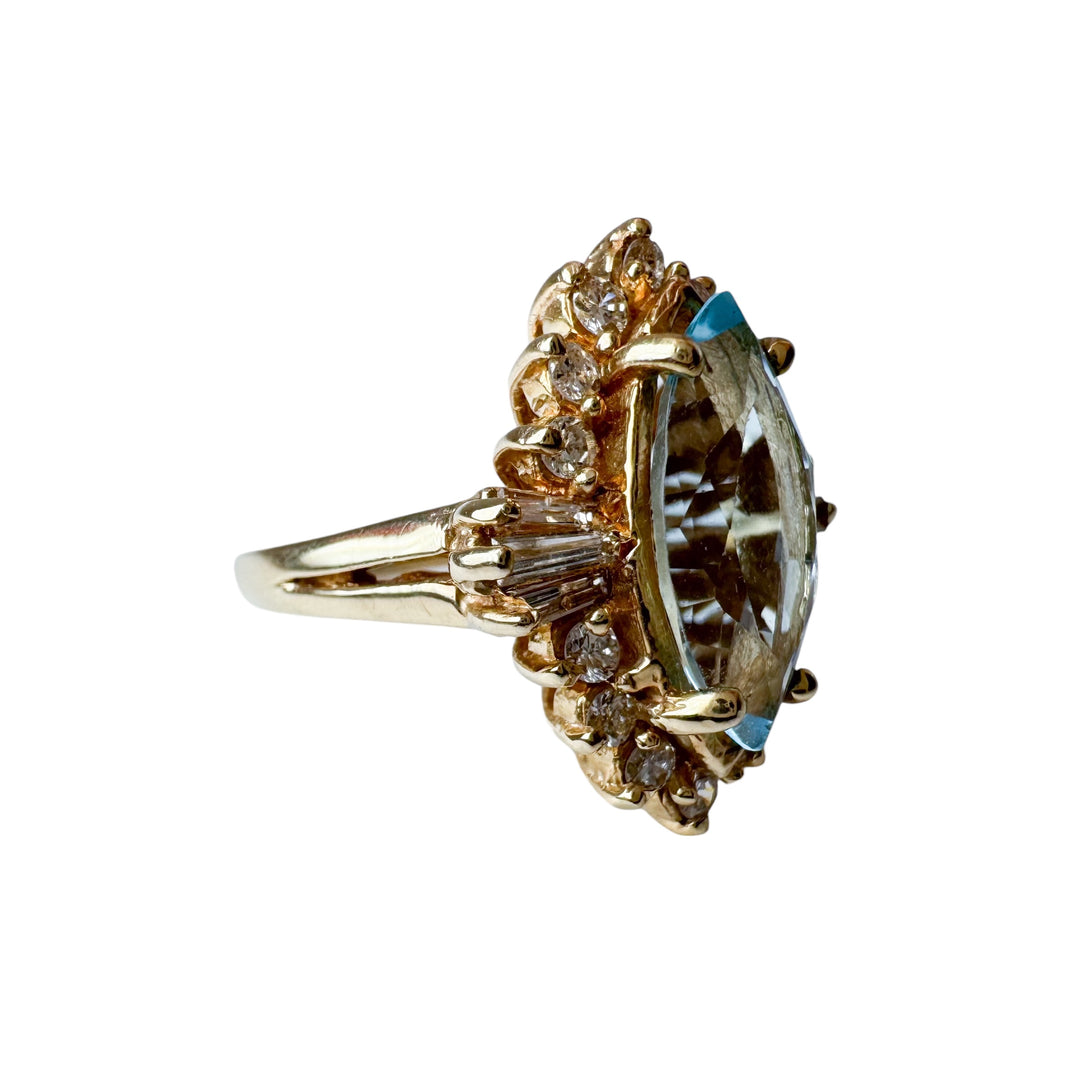 14k Yellow Gold Blue Topaz Estate Ring