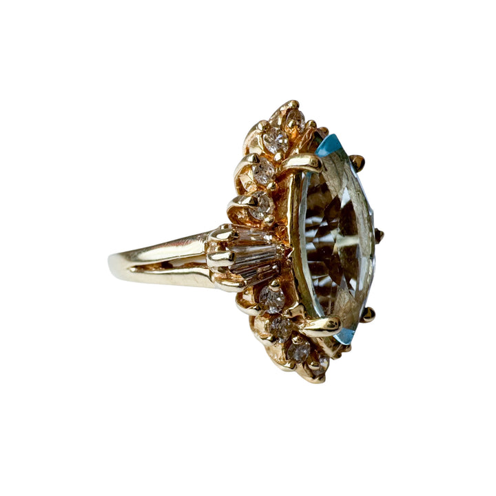 14k Yellow Gold Blue Topaz Estate Ring