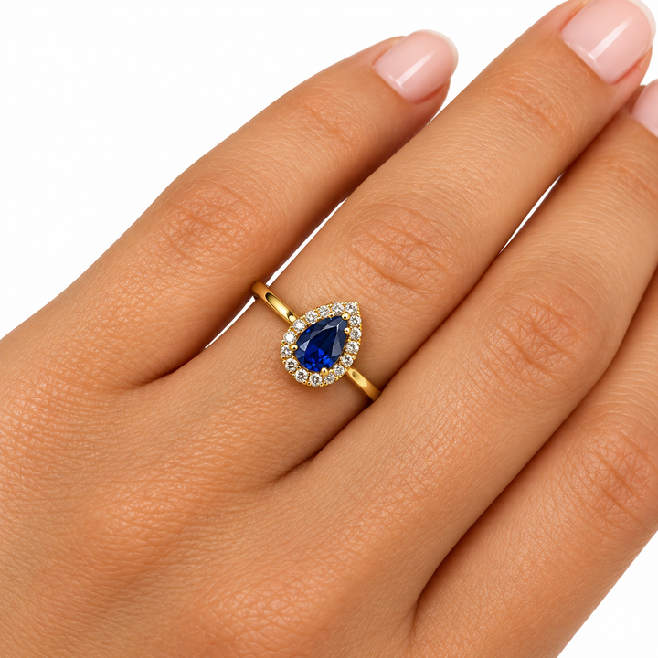 14k Yellow Gold Blue Sapphire Gemstone Ring