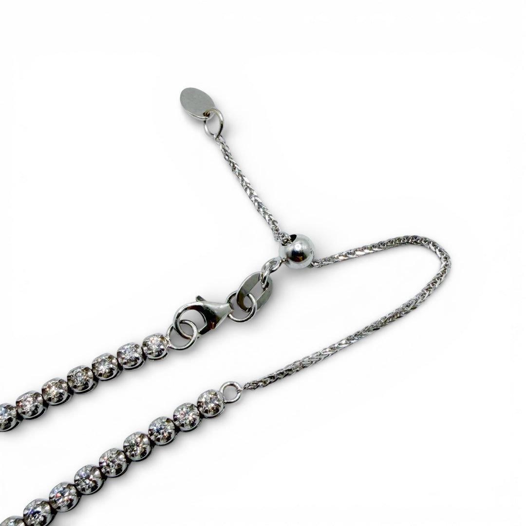 14k White Gold Tennis Diamond Estate Necklace