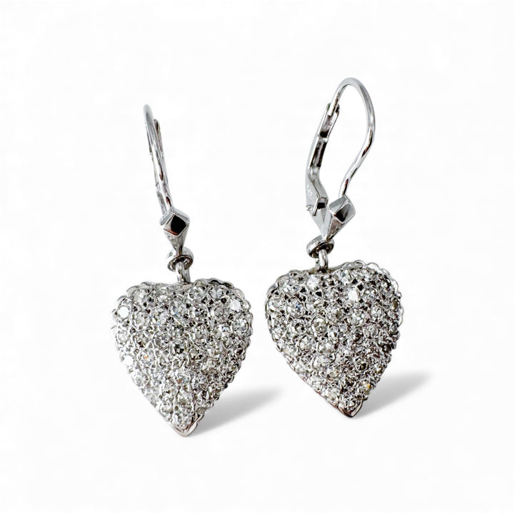 14k White Gold Heart Diamond Estate Earrings