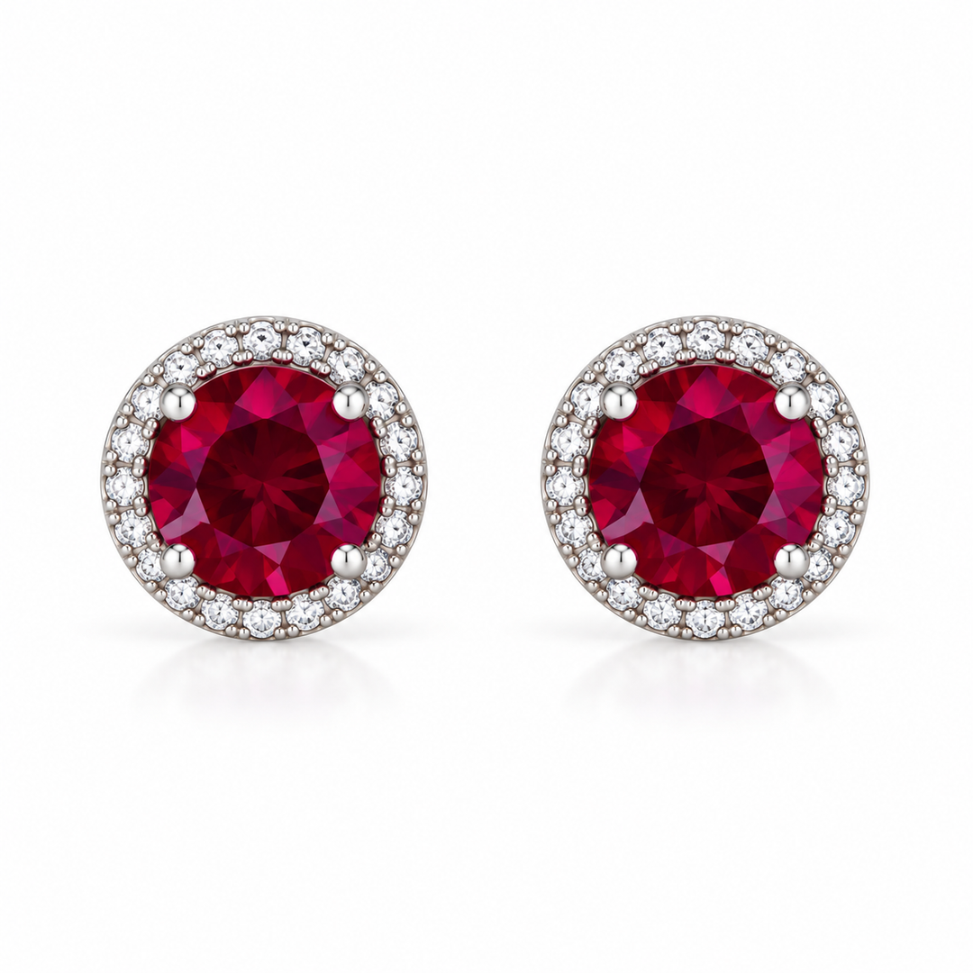 14k White Gold Lab Grown Rubies Earrings