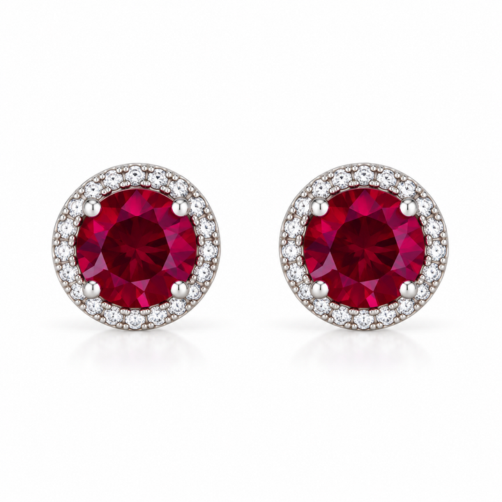 14k White Gold Lab Grown Rubies Earrings