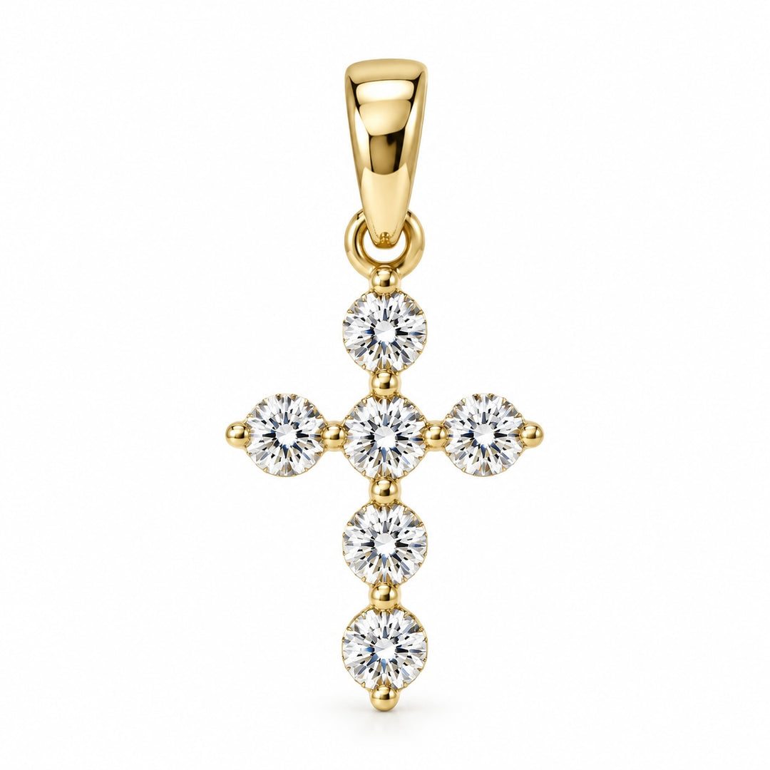 14k Yellow Mini Cross Diamond Pendant