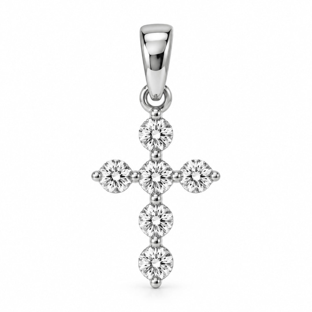 14k White Mini Cross Diamond Pendant