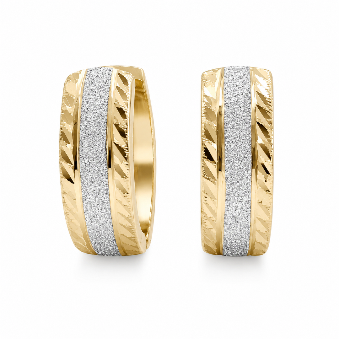 14k Two Tone Medium Hoop Earrings