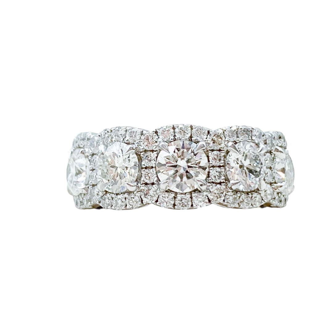 18k White Gold 5 Stone 2.55ctw Round Diamond Wedding Band