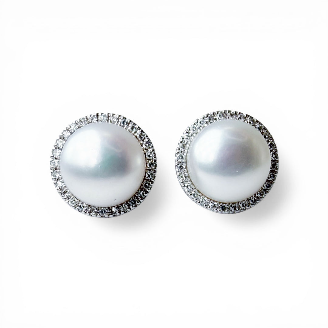 14k Halo Pearl Diamond Earrings