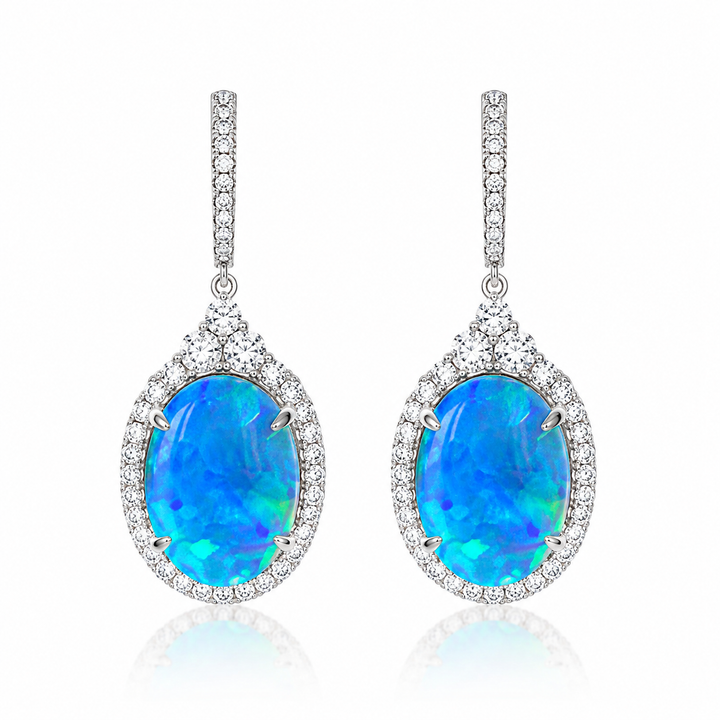 14k Drop Diamond Opal Earrings