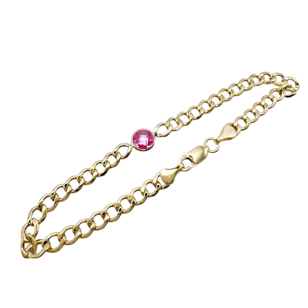 14k Yellow Gold Pink Topaz Bracelet