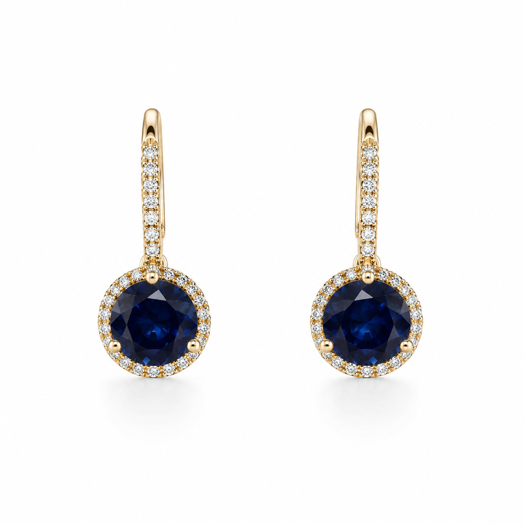 14k Lever Back Sapphire &amp; Diamond Earrings