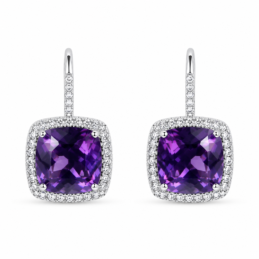 14k Lever Back Amethysts Earrings
