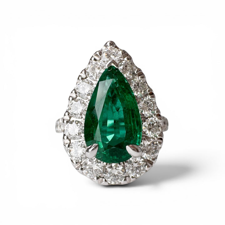 Platinum White Gold Emerald Gemstone Ring