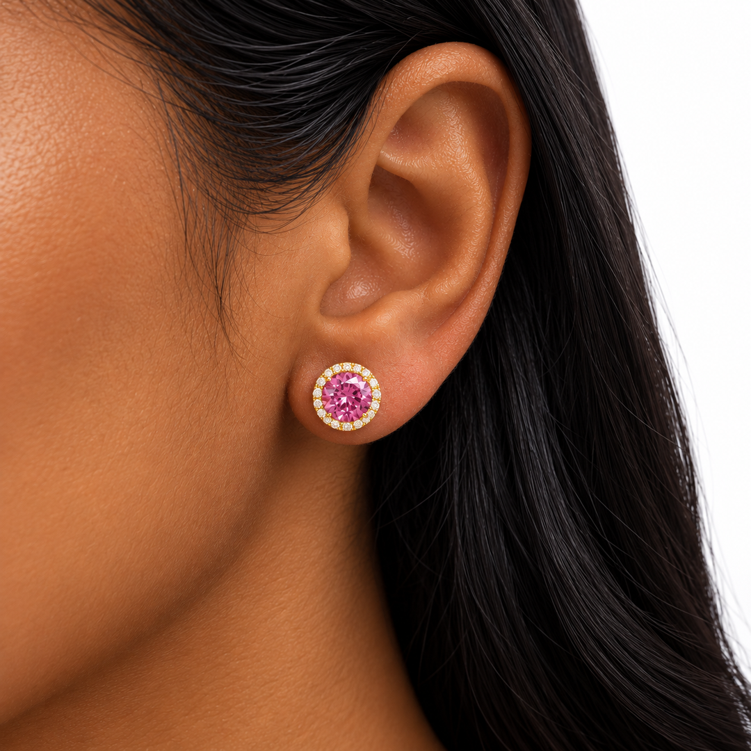 14k Yellow Gold Pink Topaz Earrings