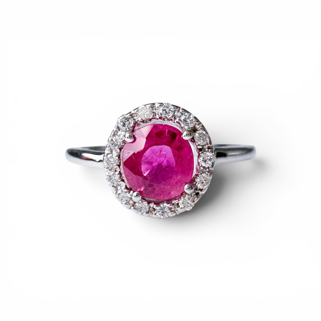 14k White Gold Pink Sapphire Diamond Ring