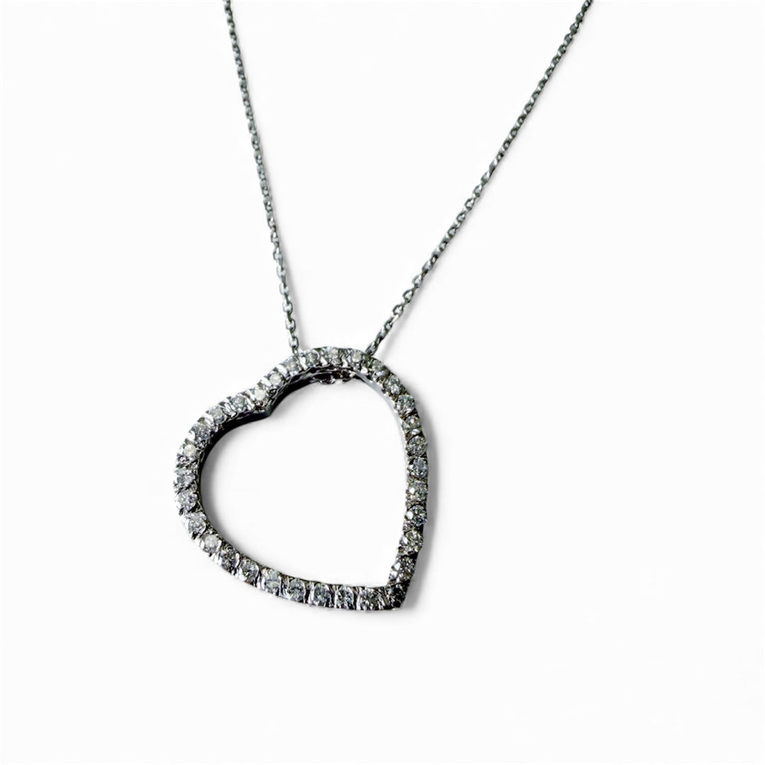 14k White Gold Heart Diamond Estate Pendant