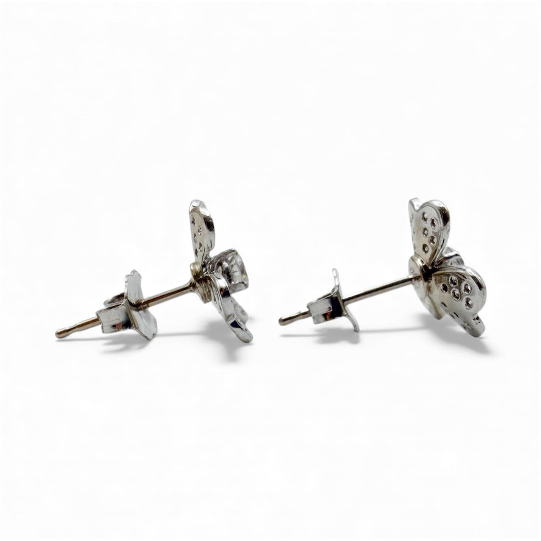 10k White Gold Clover Diamond Estate Earrings