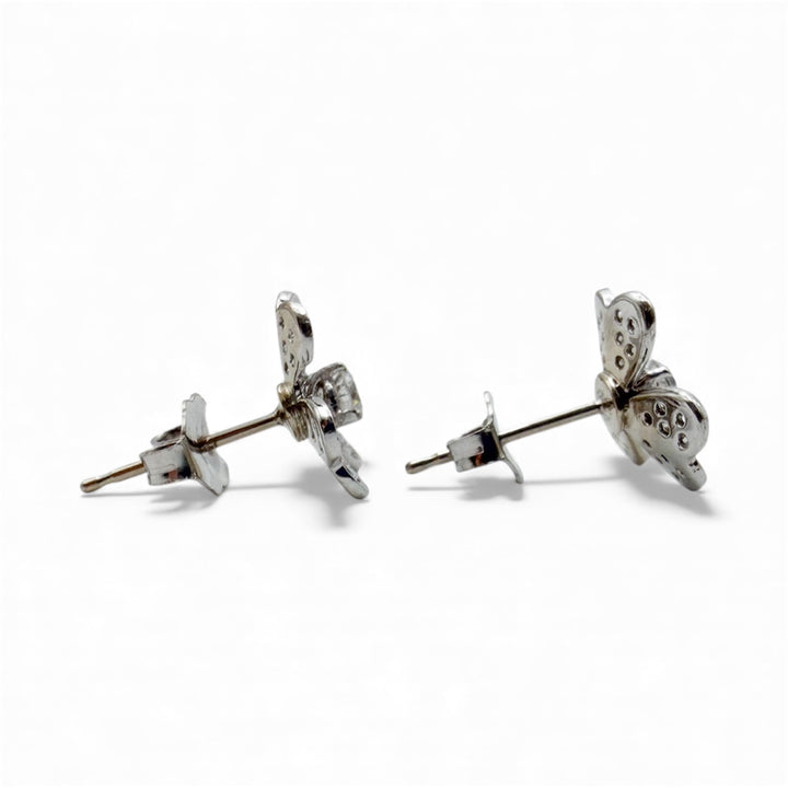10k White Gold Clover Diamond Estate Earrings